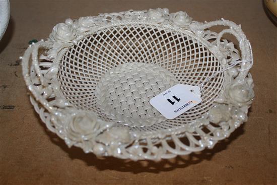A Belleek porcelain basket, second period late 19th century, 22.5cm